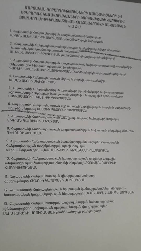 Հրապարակվել է մարտական գործողությունների մասնակիցների կարգավիճակի հարցերով միջգերատեսչական հանձնաժողովի կազմը