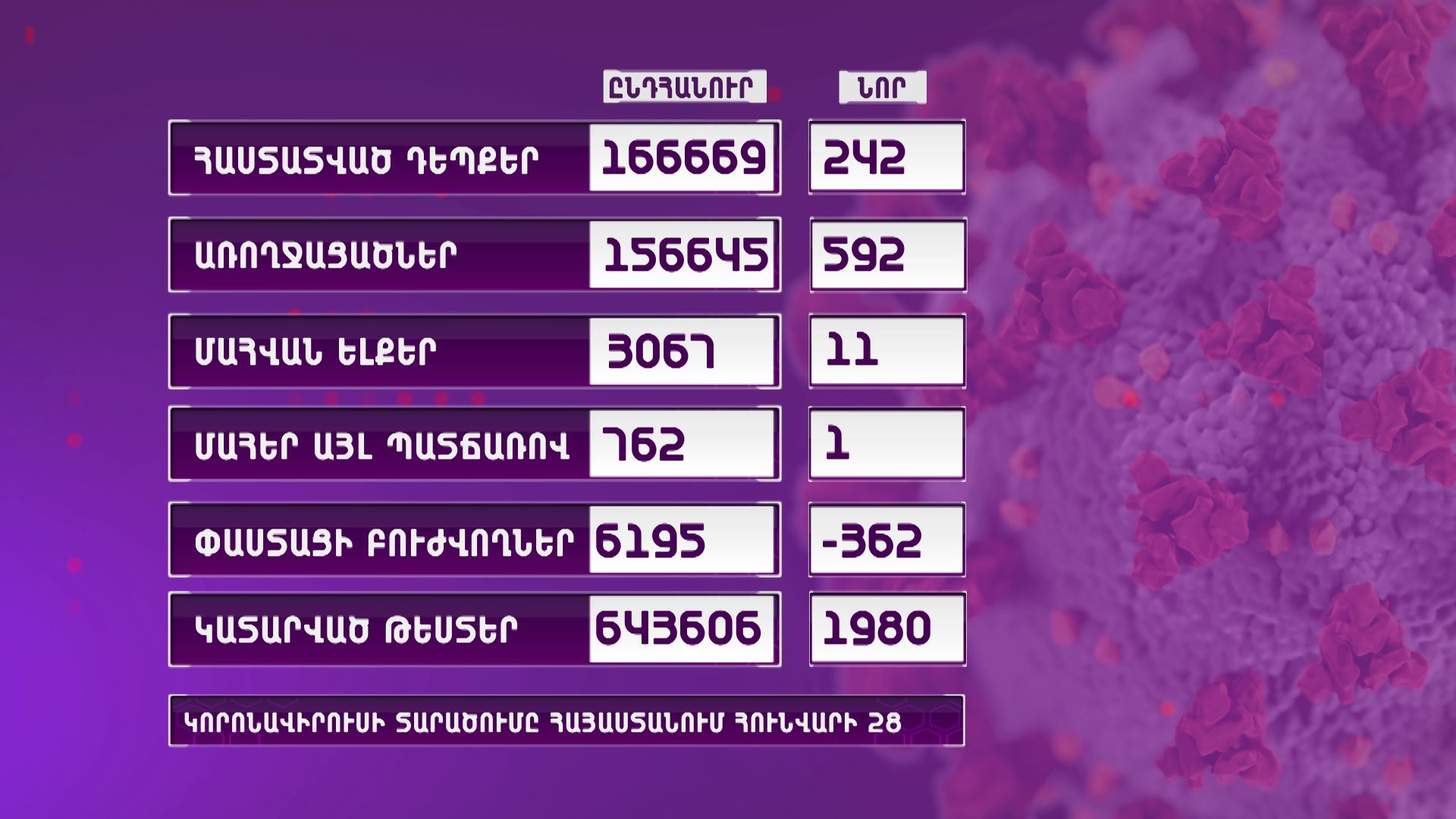 Հայաստանում գրանցվել է կորոնավիրուսի 242 նոր դեպք, 11 մահ